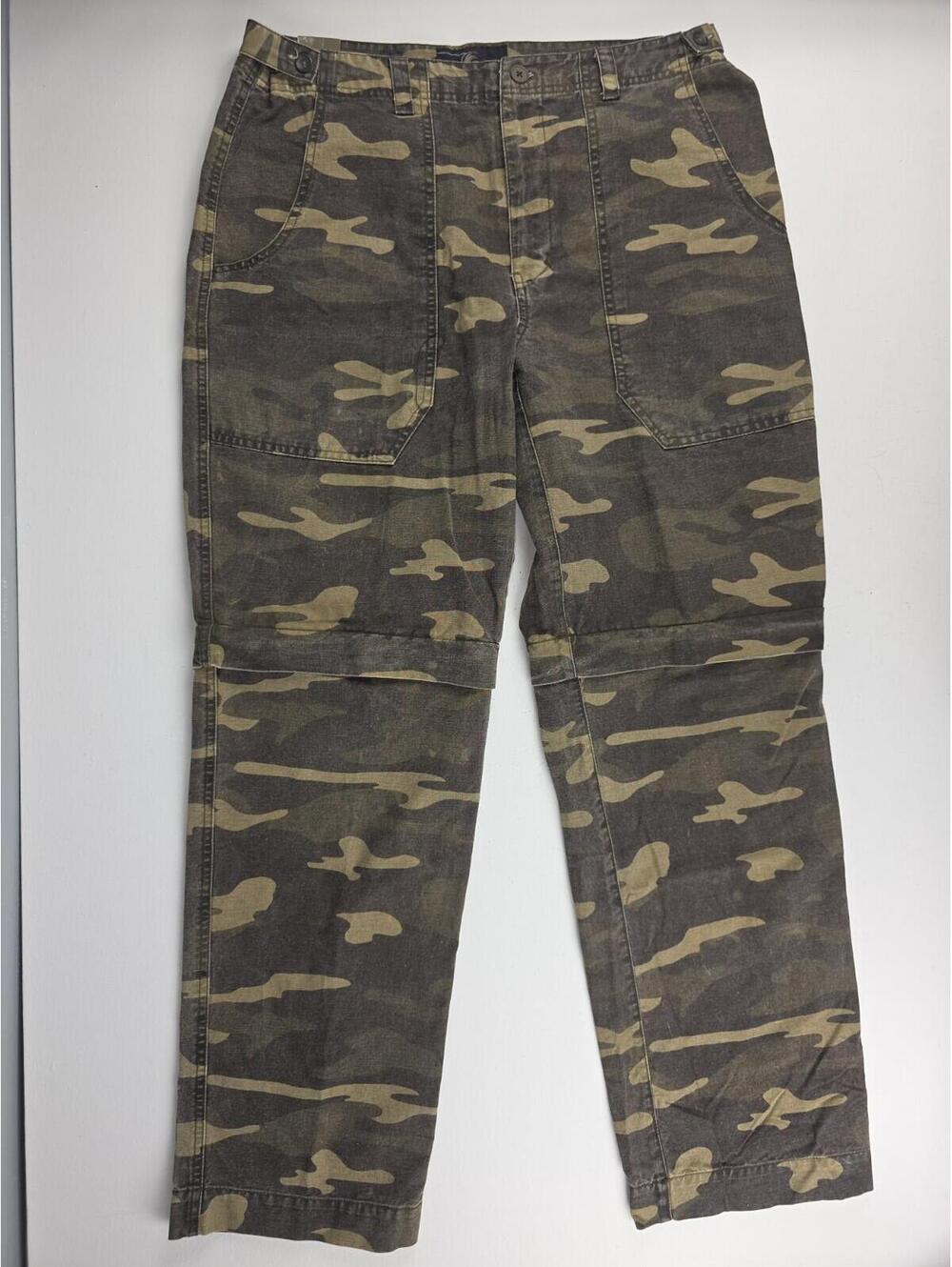 Old College Inn Green Camo Zip Knee Cargo Pants / Shorts 34x34 Vintage Old Stock